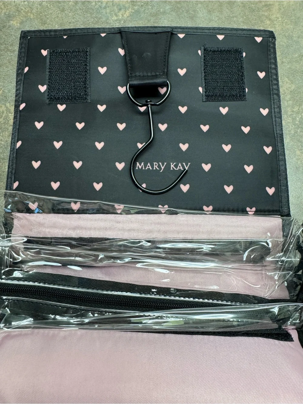 Mary Kay Black & Pink Hanging Travel Makeup Organizer with Clear Compartments